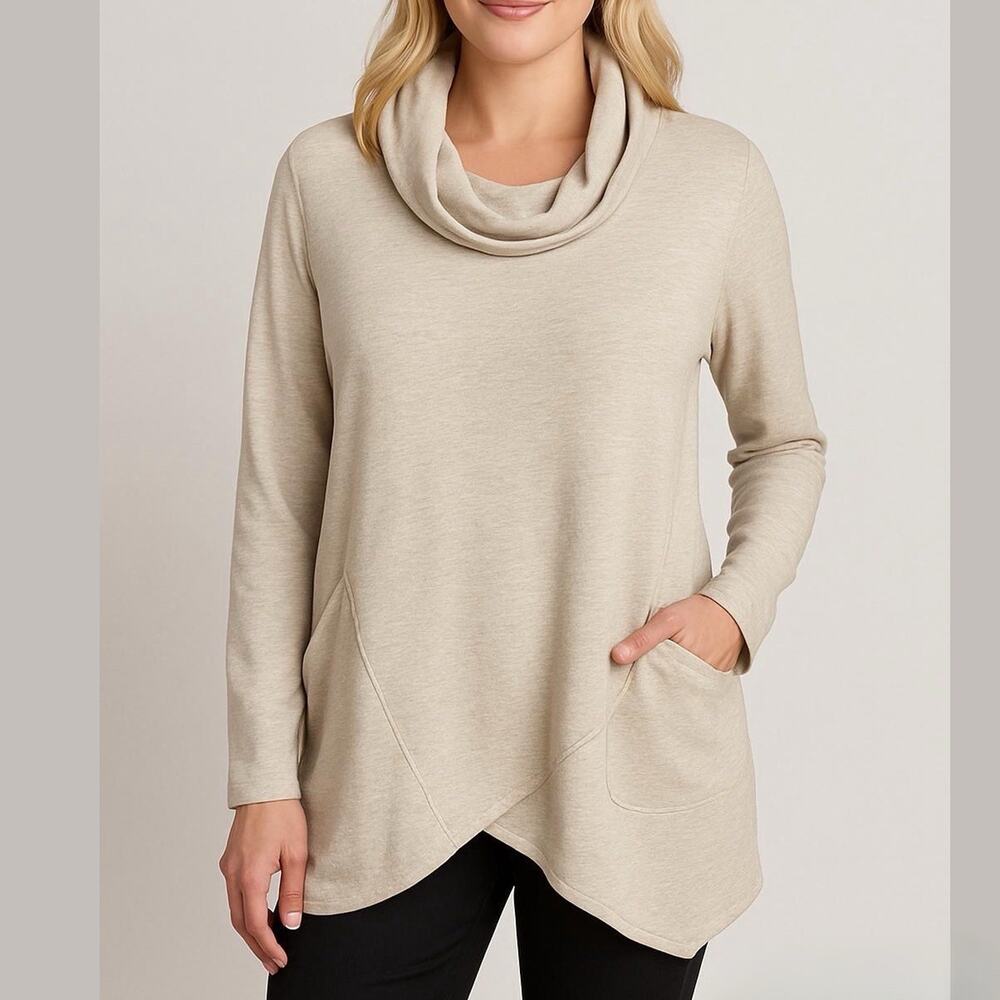 Pure Jill Cowl Neck Oatmeal Marled Solid Sweatshirt Sweater with Pockets Large